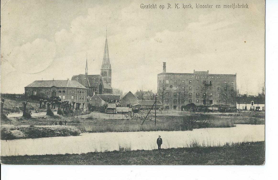 Sas van Gent (ZL), Gezicht op R.K. Kerk, Klooster en Meelfabriek