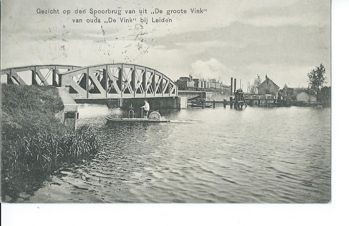 Leiden (ZH), Gezicht op den Spoorbrug van uit "De groote Vink", 2550