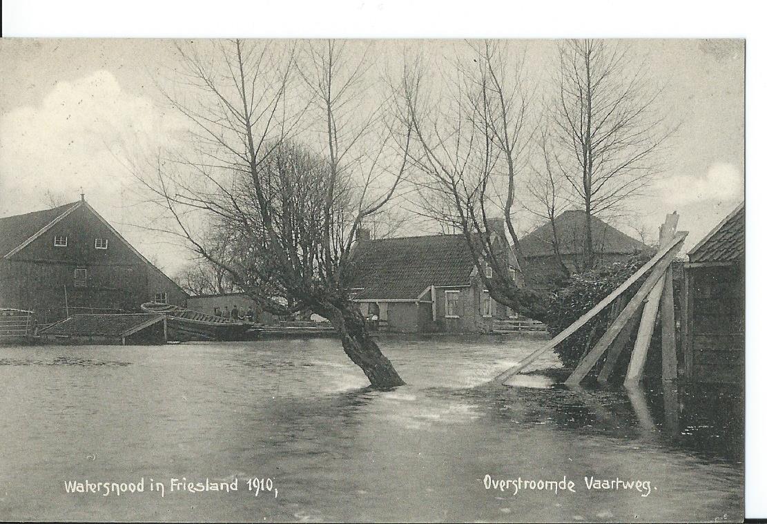 Friesland (FR), Watersnood 1910. Overstroomde Vaartweg