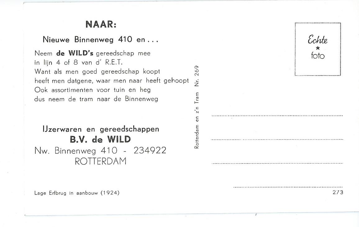 Rotterdam (ZH), Lage Erfbrug in aanbouw (1924), reclamekaart