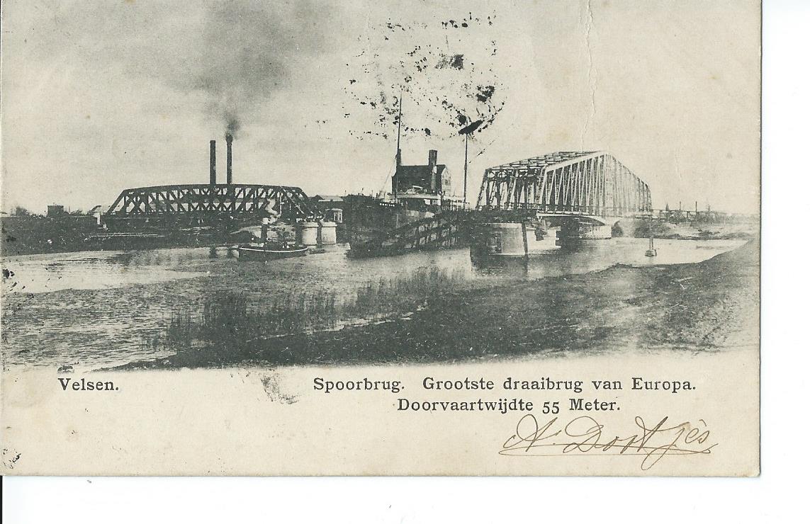 Velsen (NH), Spoorbrug, Grootste draaibrug van Europa. Doorvaartwijdte 55 Meter