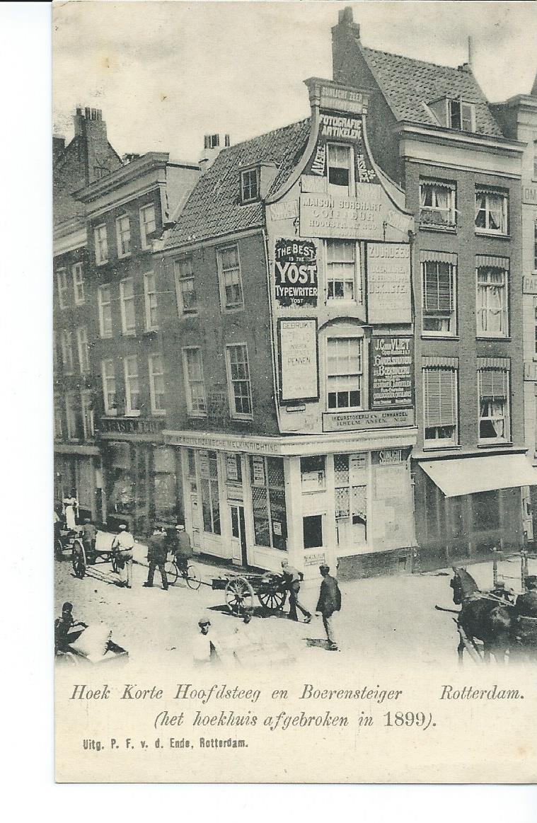 Rotterdam (ZH), Hoek Korte Hoofdsteeg en Boerensteiger (hoekhuis afgebroken in 1899)