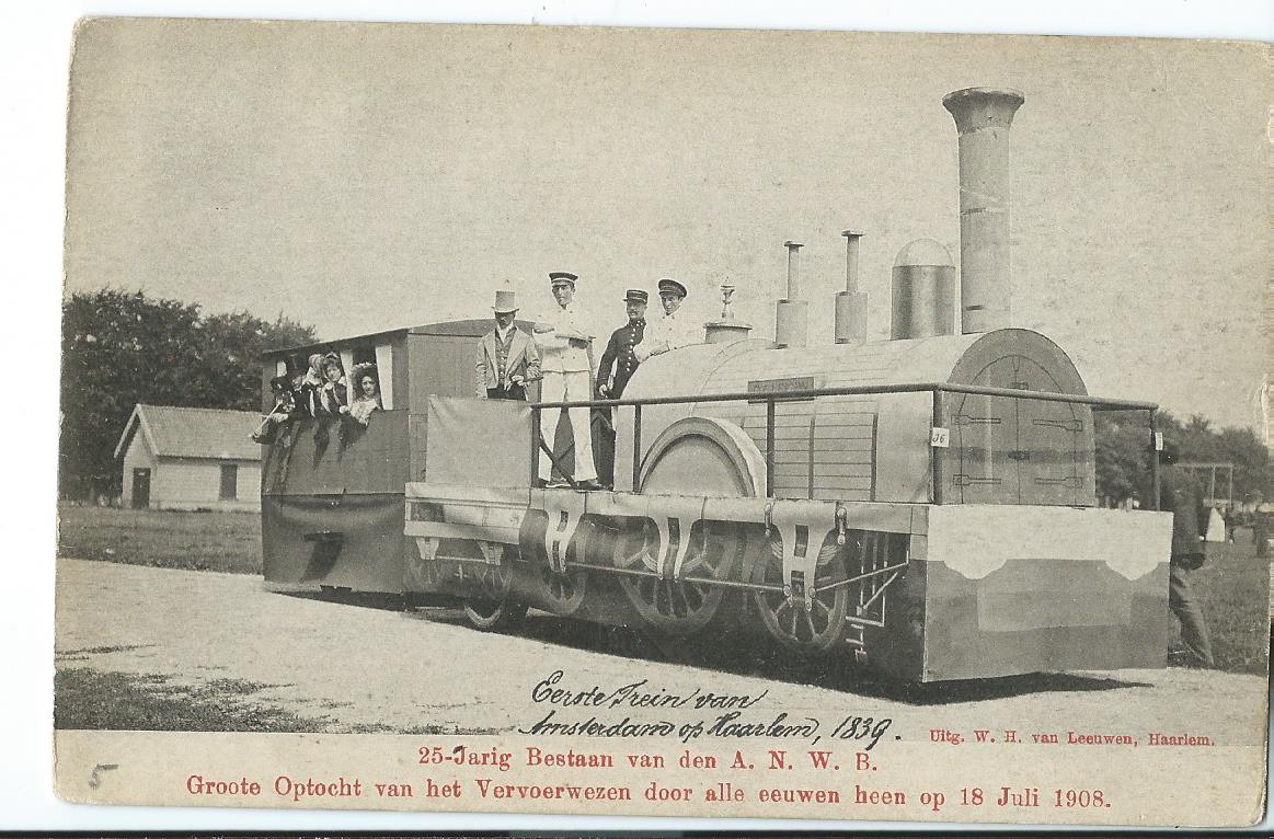 Haarlem (NH), 25-Jarig bestaan van den A.N.W.B., Eerste Trein van Amsterdam op Haarlem, 1839