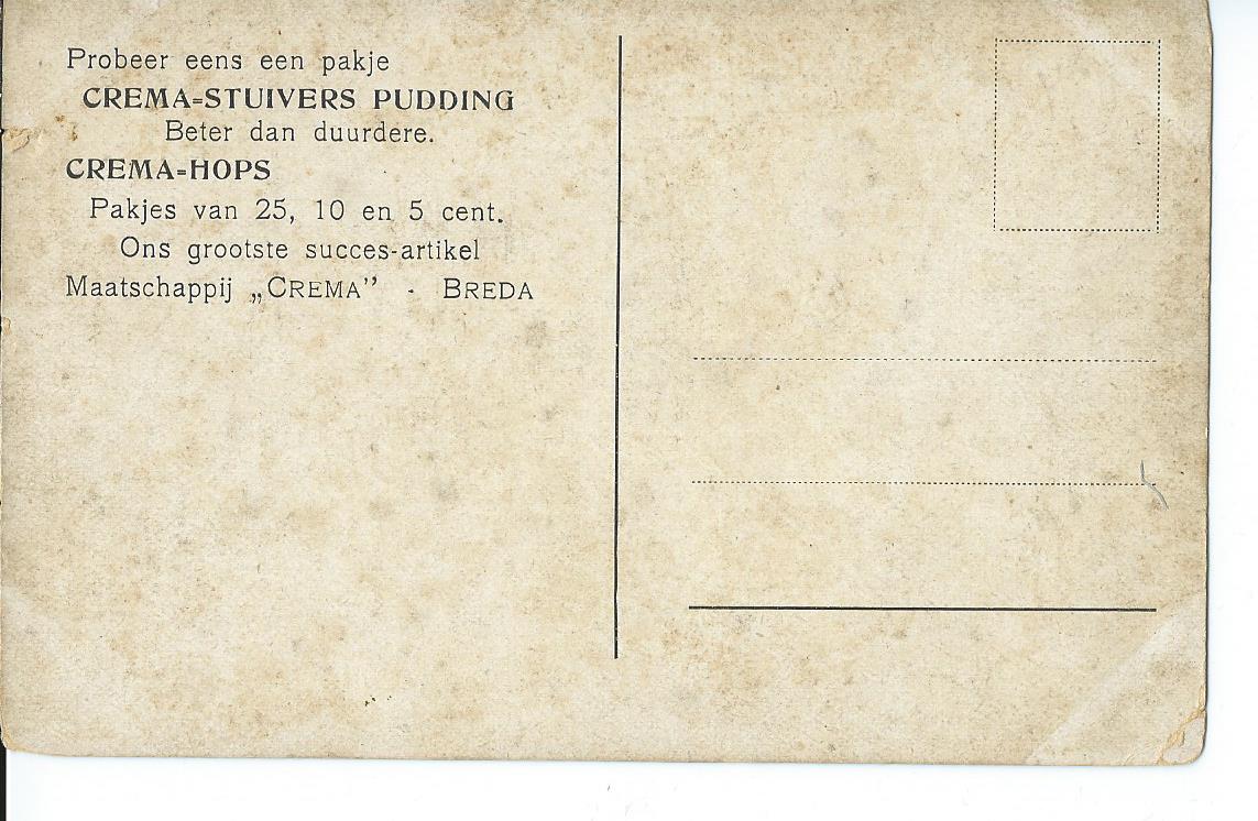 Breda, (NB), Reclamekaart Crema-Stuivers Pudding, 0745